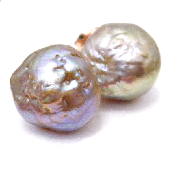 Pink/Blue Rosebud Pearl Stud Earrings